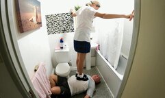 Schoolgirl Danielle Tramples Her Slave In The Bathroom