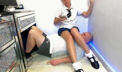 Schoolgirl Danielle Sits On Her Slave In The Computer Room