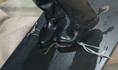 trampling with riding boots and hitting the balls