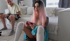 Step Sis In Short Skirt Gaming Teased Till I Took Her Ass Hard