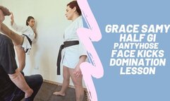 Grace and Samy half gi patyhose face kicks domination lesson