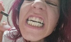 I smoke, showing my teeth that haven't been brushed for four days (FHD)