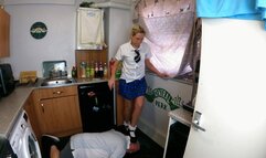 Danielle Chunky Mary Jane Shoes Walking Trample On His Hands Fingers & Head In The Kitchen (4K)