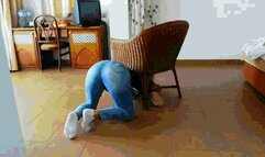 Get stuck under the chair in jeans AVI