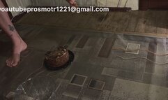Nastya plays with the cake with her feet, smears it and crushes it, her feet are covered in cream and cake, beautiful lingerie, eating cake, food fetish, food crush foot fetish and crush fetish + barefoot