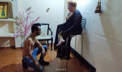 Woman dominates a man and makes him worship her feet and high heels (1)