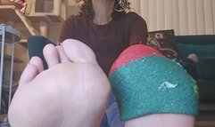 Just got home after 6 hr road trip..my socks are soggy my feet are sexy so time to beat him senseless for the funk [voice over]