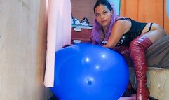 Sexy Juju Rides To Pop Huge Balloons Dress In Lingerie And High Heel Boots