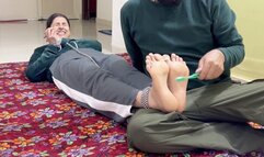 Beautiful Indian Wife Loses Control as Her Soft Feet Get Tickled | Unstoppable Laughter! Indian Wife Can’t Handle Feet Tickling