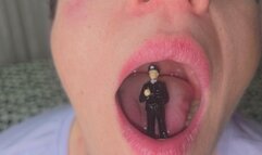 Tiny man devoured by giant's mouth, tongue and stomach 8K