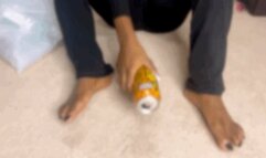 Big Barefoot Ebony Feet Crushing Plastic Bottles