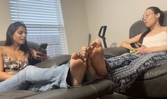 Cute College Girls Misty Addams & Natasha Ty Play Barefoot Footsies on Couch | Jeans Feet | Asian Soles