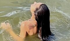 Black Bikini Smoking by the River - Wet Topless Public Flash