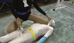 Atomic Man Vs Black Widow, Vibed To A Cum Soaking Orgasm In His Spandex