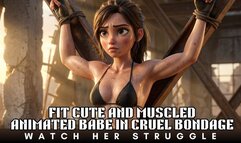 Animated cute bikini babe so sexy it hurts tied to a X frame in BDSM bondage fantasy as we watch her struggle