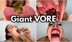 Giant vore devouring gummies with braces