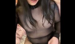 Sissy Latina jerks and cums wearing nylons