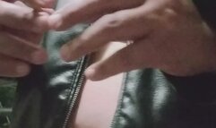 smoking with my belly button with my goth leather sensual outfit and make up