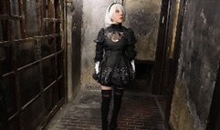 MADE IN JAPAN 28: Yui, a videogame cosplayer tied up and gagged in an abandoned tunnel wearing her 2B outfit