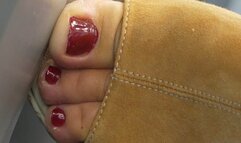 Foot fetish admiration, hot suckable polish toes and wedges platform.