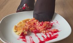 Pretty orange toes and nylons vs a jelly donut