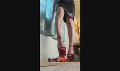 Giantess Lily Kink toy car crush of a 1956 Chevy Bel Air in big mega heels Left POV view