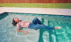 Carla Falls in the Pool Wearing Jeans and a Sheer Top