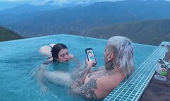 I give him an outdoor blowjob in the pool