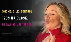 Red Roll-Neck Smoking ASMR | Close-Up 120s Calm Exhales - Miss Lulu Leather - 4K