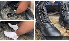 Stuck in the mud in boots and white socks WMV