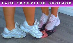 Goddess Amber & Miss Lucy - Stomping Your Face & Edging Your Cock Under Our Sweaty Gym Trainers (227A) - Hood & Cock Cam - Face Trampling Shoejob
