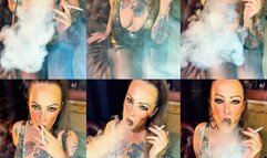 Stepmother with black lips, mini skirt, pantyhose, ponytail and her powerful smoke - Winston 100