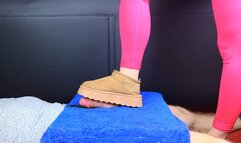 Cock trampling in Uggs and barefoot on Cockbox with big cumshot , femdom Jozi trample