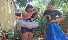 Inflating our inflatable mattress at maximum speed