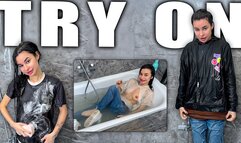 Multi Layer Shower Wetlook Jeans Ripped Tee Naked Tits, Full Clothed Start to Soaking Layers, Foam Jeans Hoodie, Scissors Rip Tits Out