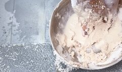 Agata makes pancakes with her feet.