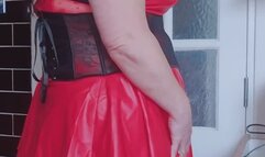 Red leather smoky blowjob in the kitchen