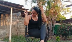 Smoking cigarette keeping my legs crossed and letting high heels dangle from my feet (3)