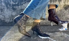 Yogurt Spurting out...under Dom May's Sexy High-heeled Ankle Boots