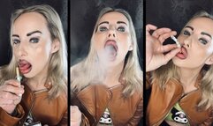 Leather Queen Chain smokes pall mall Close up