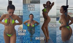 Bikini, Spit on Boobs, Ahegao, Butt Tease in a Public Pool