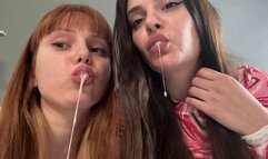 Juicy Drool of Two Girls is Your Food - POV Spitting Femdom (MP4 HD 1080p)