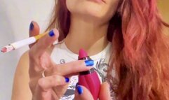 Lipstick Smoking Goddess: Applying Deep Red Lips Then Teasing with Cigarette Drags