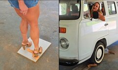 DRIVING - Feet & Tires run over - Crushing dildos