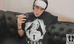 TECHNO NUN WITH CUM ON FACE SMOKING FETISH PUSSY OPENED