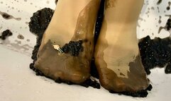 Giantess Black Caviar Crush - Tiny Trampled in Slippery Nylon Feet MOV