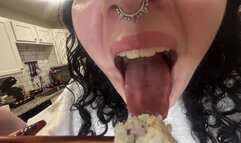 Giantess Devours Micros in Her Sushi