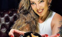 Latina MILF in a denim mini skirt and her powerful smoke - Newport Menthol