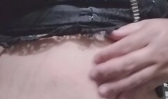 goth girl smoking and playing with her chub belly and navel