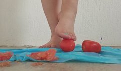 Barefoot Tomato Stomping. Messy Foot Fetish
